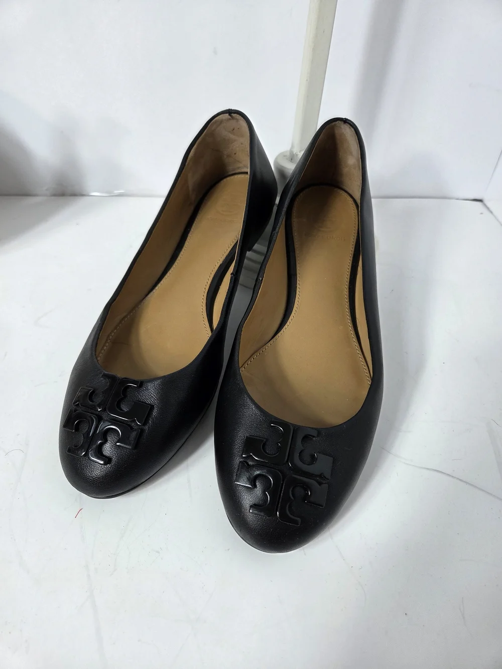 Tory Burch lowell 2 Black Leather Logo Ballet Flats sz 6.5 classic preppy